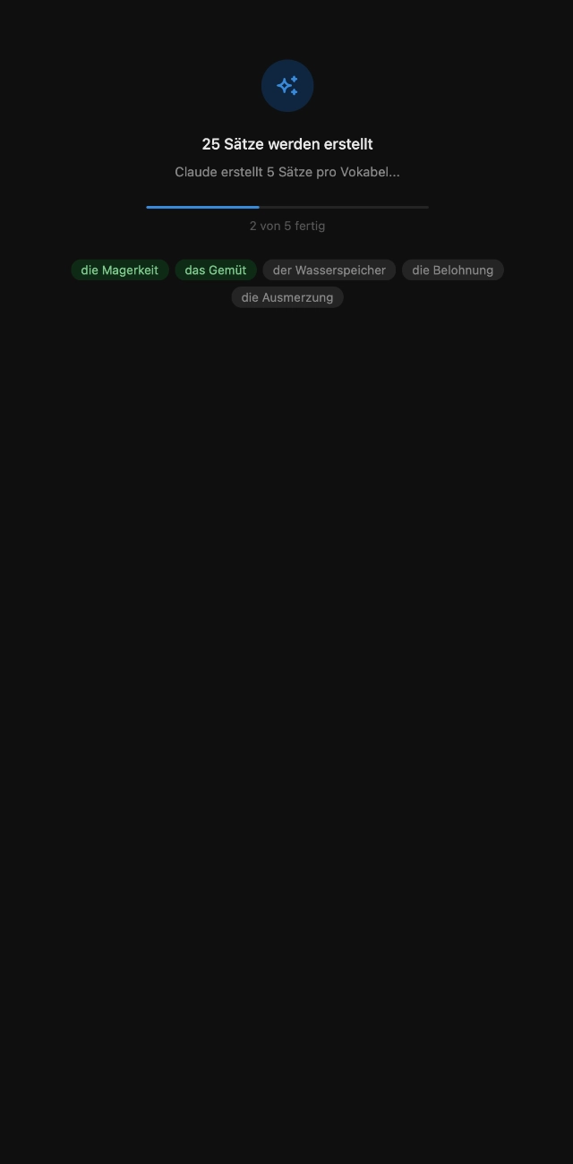 Satzgerüste waiting screen while the study sentences are being generated.