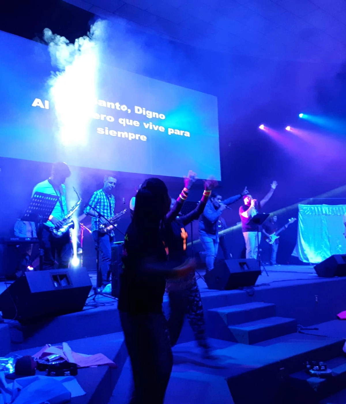 The system improved over three years: more screens, and two projectors blended into one very wide projection.