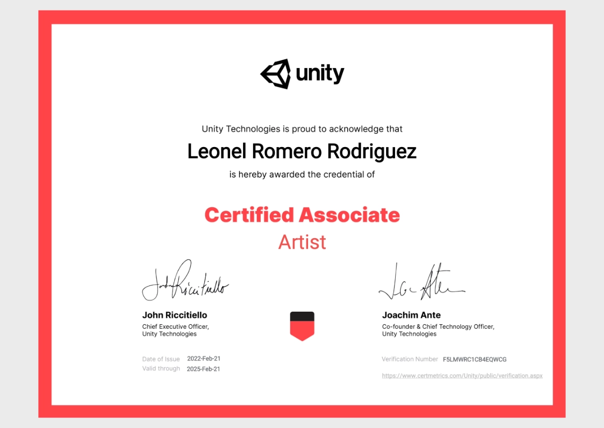 Unity Certified Associate: Artist — producing and refining shaders, visual effects and game art.